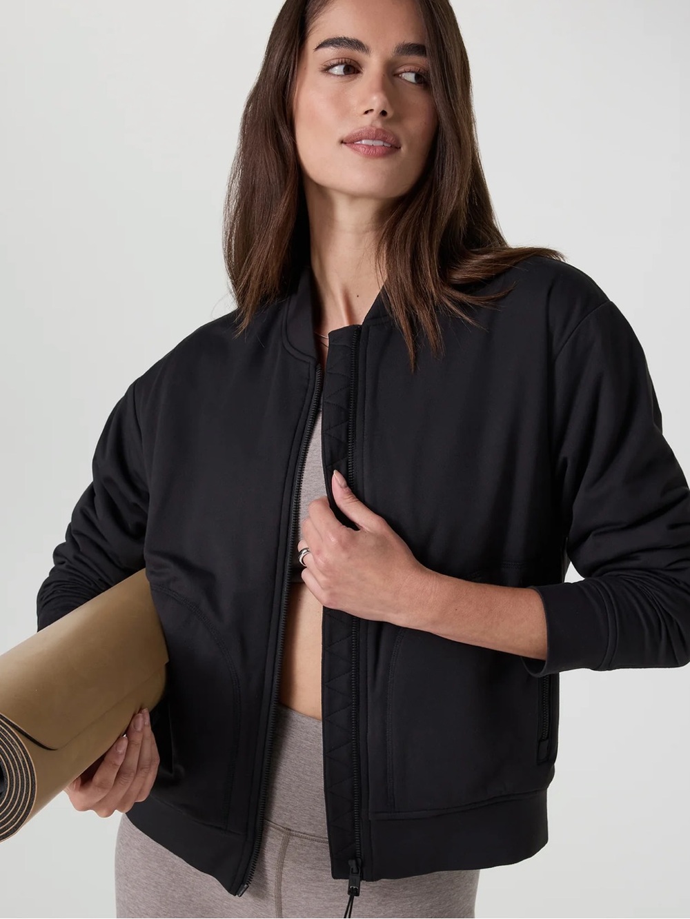 Vuori Halo Basin Zip Up Mock Neck Black Womens Lounge Bomber Jacket size XS